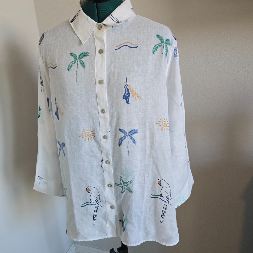 Chico's Womens NWT Island No Iron Linen Shirt 3/4 Sleeves Size 3 (Size 16 / XL)